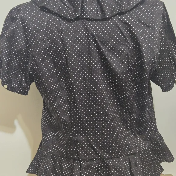 Ralph Lauren XL Cotton Black Polka Dot Ruffle Blouse. - Picture 6 of 6